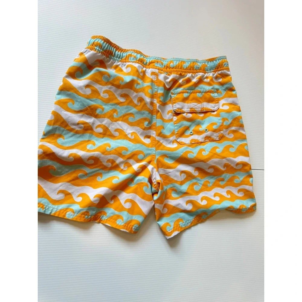 Vineyard Vines Swim Trunks Mens XL Orange‎ Wave Print Coastal